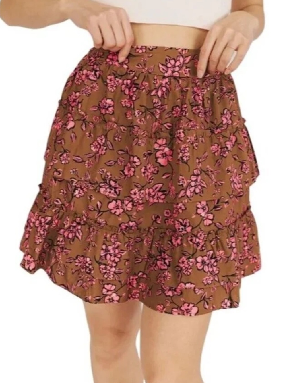 ARULA Floral Ruffle Tiered Mini Skirt Size XL Boho Country Cottagecore